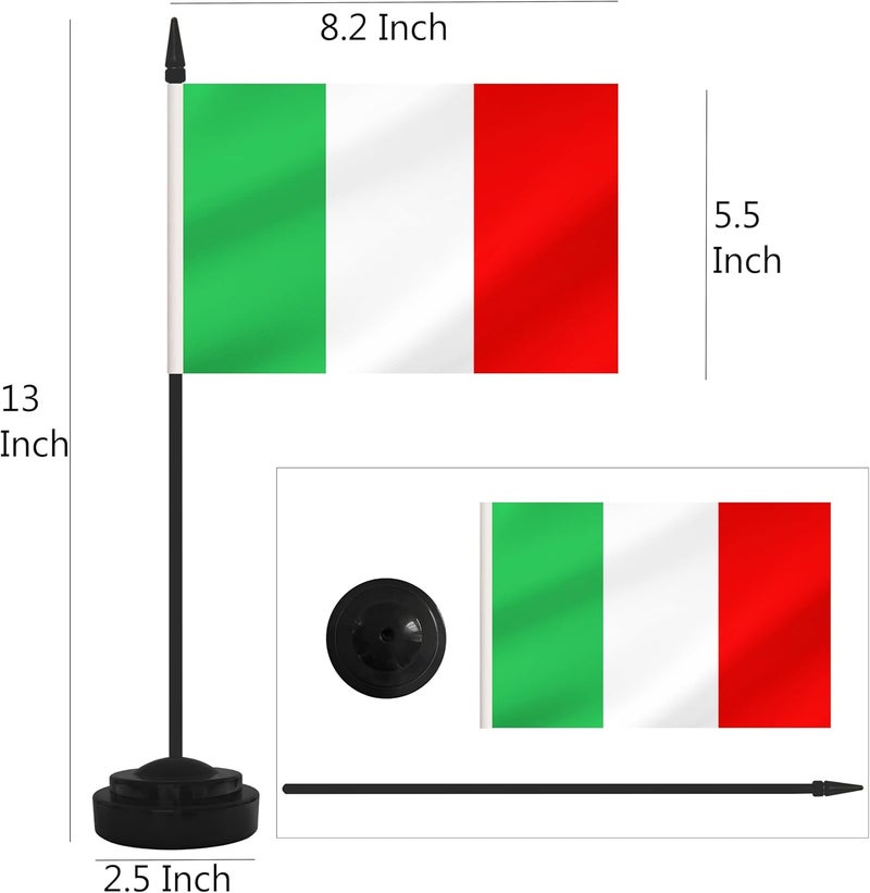 Yamiuo 2 Pack Italy Desk Flag Set, Italian Desktop Small Miniature Table Office Flag with 12" Black Pole and Black Base, Offices, Classroom, Home, Festival Decoration (Italy) - Image 2